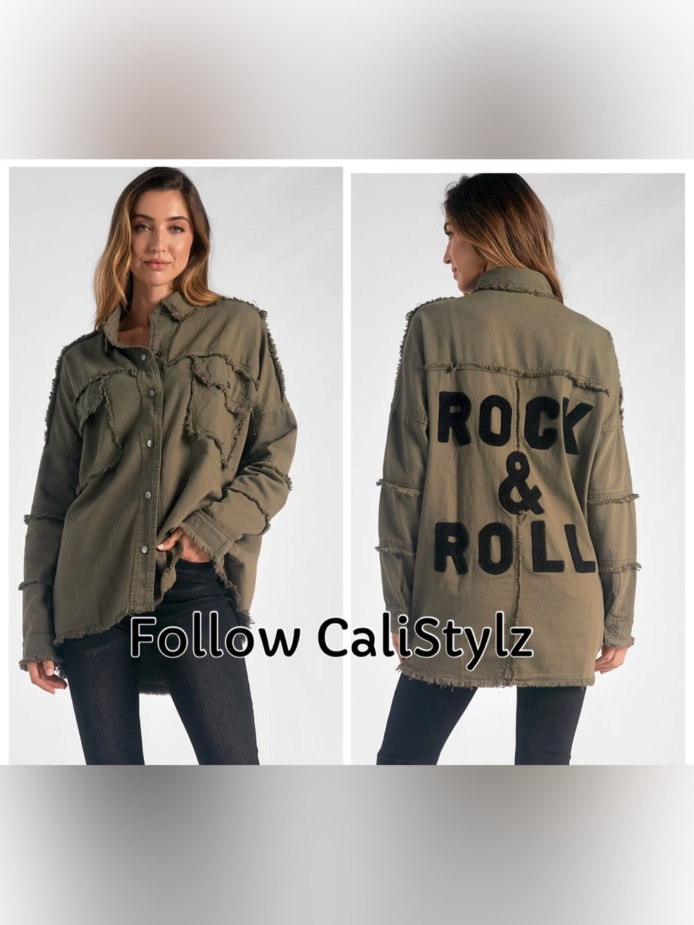 NWT! Elan Rock & Roll Olive Frayed Shirt Jacket